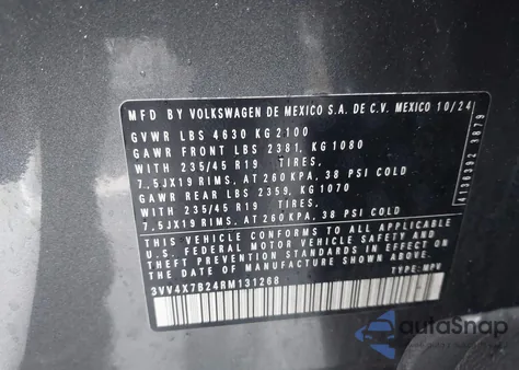 2024 Volkswagen Taos 1.5T Sel from USA, damaged, VIN 3VV4X7B24RM131268